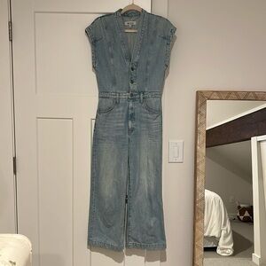 Etica sustainable denim cropped jumpsuit size XS